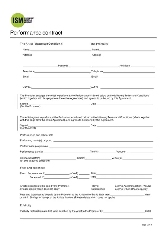 Artist Performance Contract Agreement PDF
