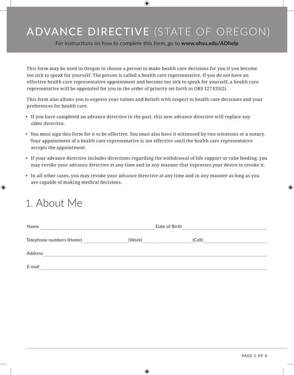 Oregon Advance Directive - Choosing Your Healthcare Representative Under ORS 127.531
