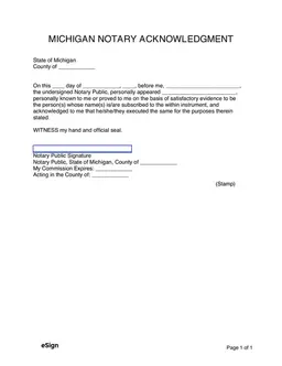 Michigan Notary Acknowledgment Legal Document Certification form preview