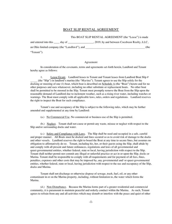 West Virginia Boat Slip Rental Agreement