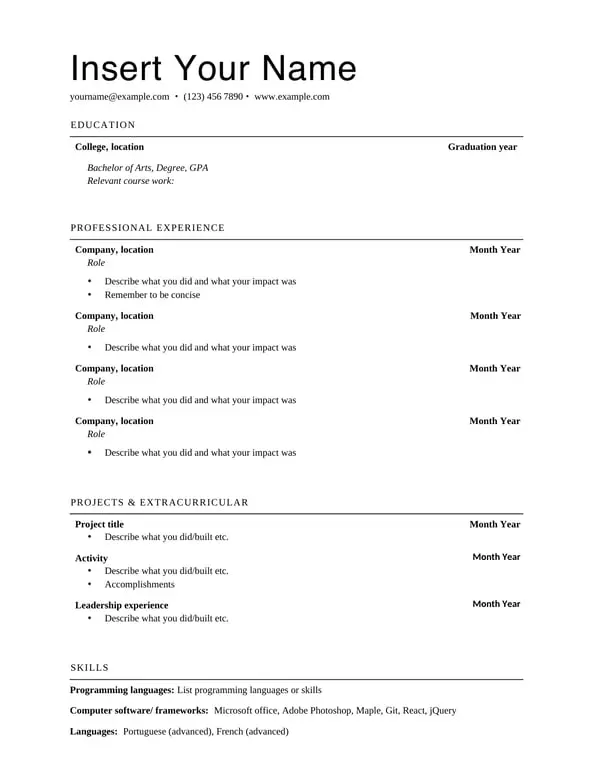 Basic professional resume