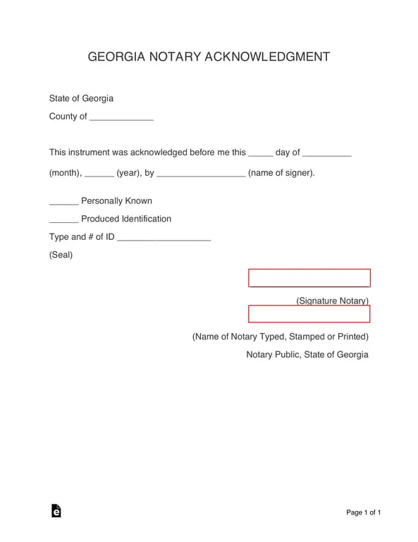Georgia Notary Acknowledgment for Document Validation