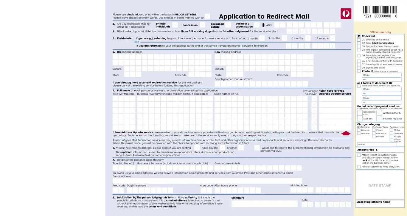 AU Post Mail Redirection Details and Applications