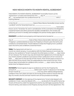 New Mexico Monthly Rental Agreement Terms and Conditions form preview