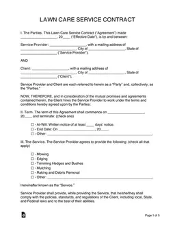 Government Lawn Care Service Contract Agreement form preview