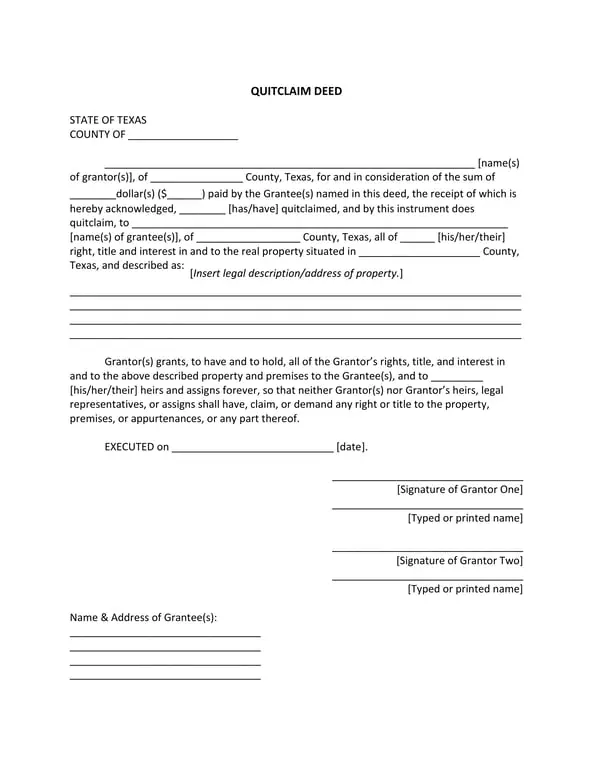 Texas Quit Claim Deed - Transfer Property Rights Documentation