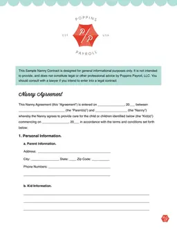 Nanny Contract Sample - Terms and Employment Details for Childcare form preview