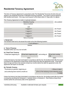 Manitoba Residential Tenancy Agreement - Legal Rental Terms and Conditions form preview