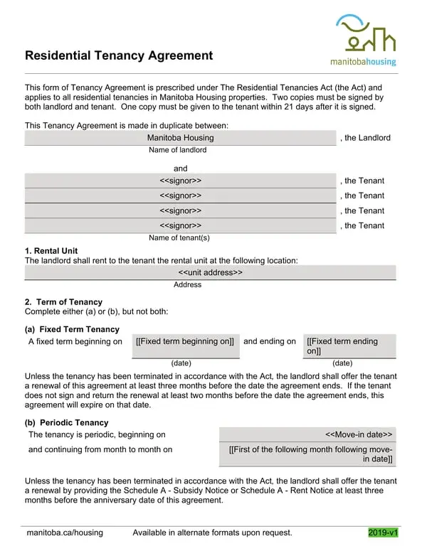 Manitoba Residential Tenancy Agreement - Legal Rental Terms and Conditions