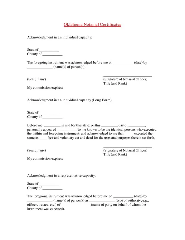 Oklahoma Notarial Certificates Authenticity Verification