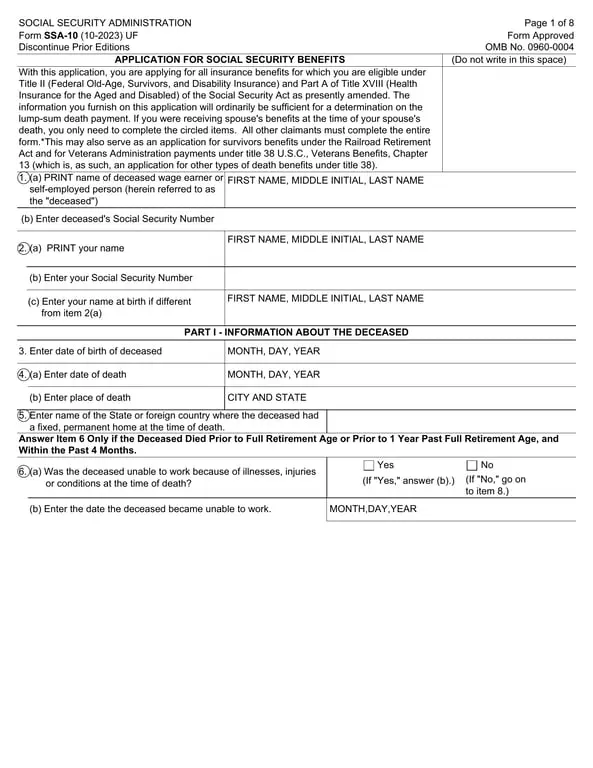 SSA-10 - Comprehensive Social Security Benefits and Insurance Application