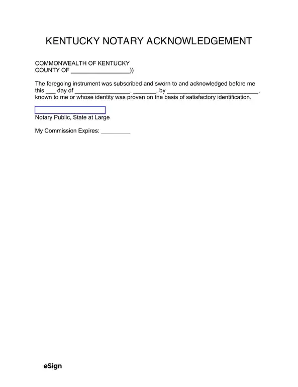 Kentucky Notary Acknowledgment Cash Receipt