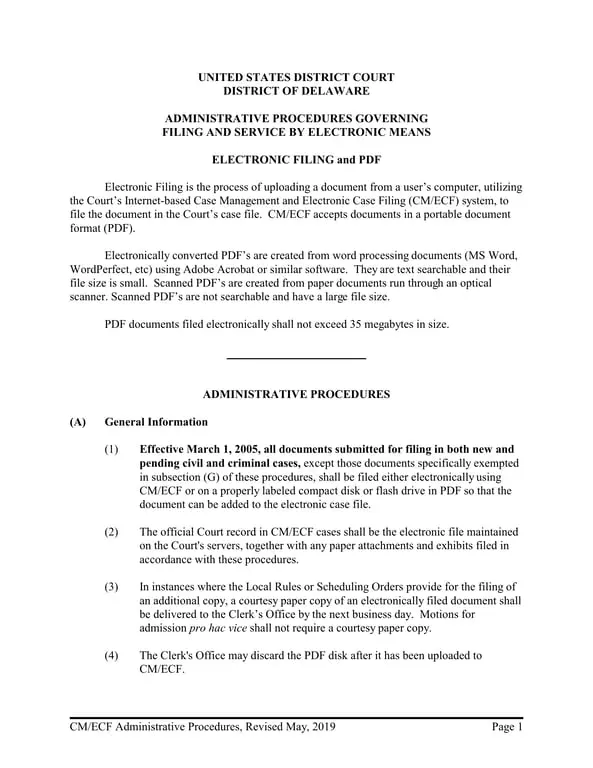 Delaware Online Affidavit of Service Submission - District Court's CM/ECF System