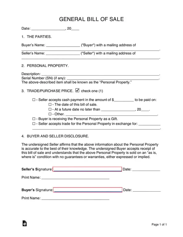 Personal Property Bill of Sale Details and Procedure