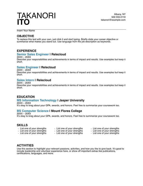 Basic sales resume
