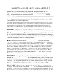 Mississippi Month-to-Month Rental Agreement Details form preview
