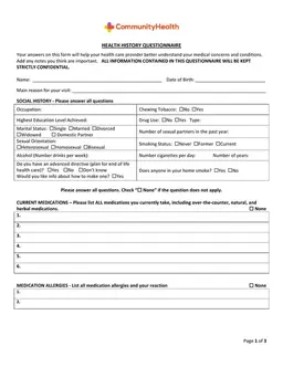 Alaska Health History Questionnaire - Documenting Medical Circumstances and Allergies form preview