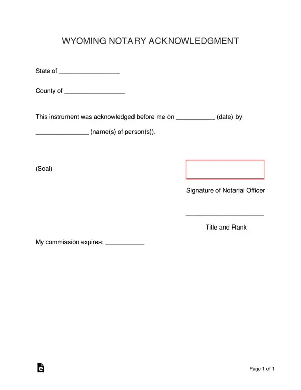 Wyoming Notary Acknowledgment for Signature Validation