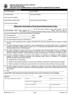 Missouri Termination of Child Support Affidavit - Family Support Division form preview