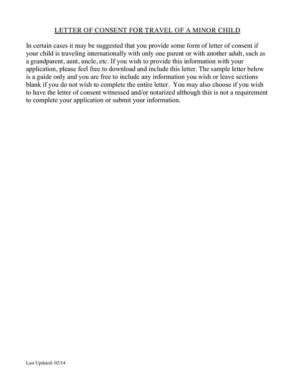 Minor Child Travel Consent Letter for International Trips