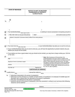 Michigan Property Possession Notice - DC 100c form preview