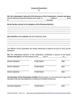 Corporate Resolution Record - Notification of Significant Board Decisions form preview