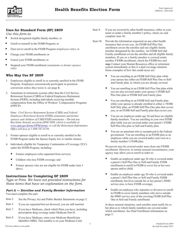 SF 2809 - Health Benefits Election for Federal Employees