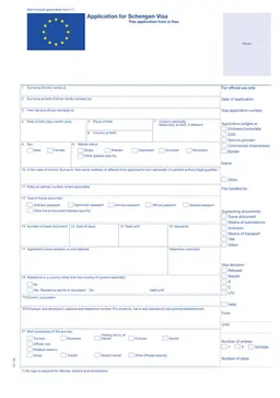 Schengen Visa Application - Editable PDF for Travel within the Schengen Zone form preview