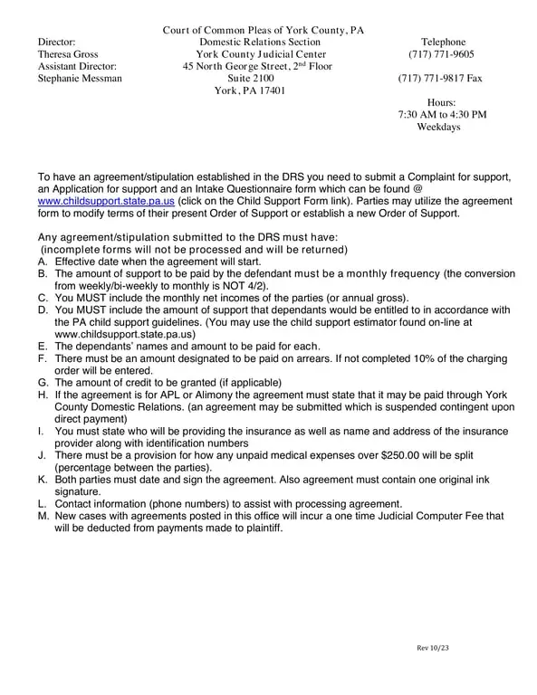 York County Pennsylvania Support Order Procedure