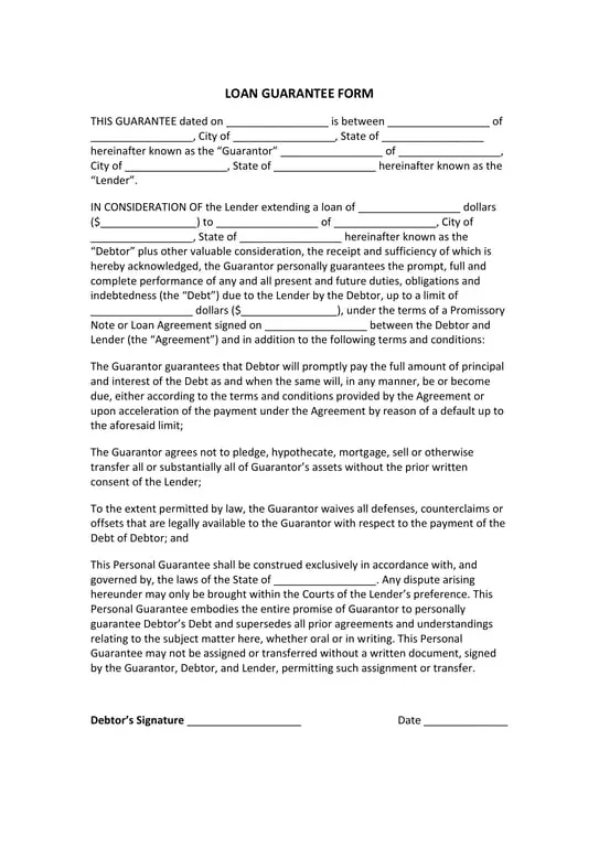 Guarantor-Lender Agreement for Loan Repayment - Personal Guarantee