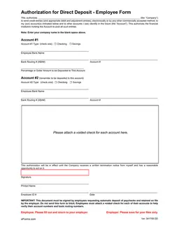 Employee Direct Deposit Authorization - Account and Payment Details form preview