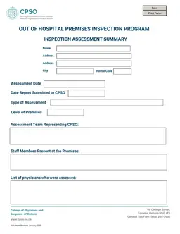 CPSO Wyoming Out of Hospital Premises Inspection Report form preview